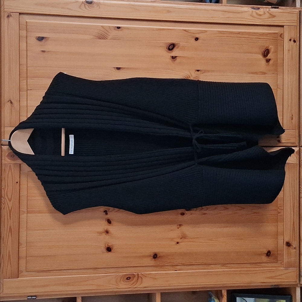 Heikejarick Black Merino Wool Tie Front Quiet Luxury Ribbed Sweater Vest Size M - Picture 13 of 13